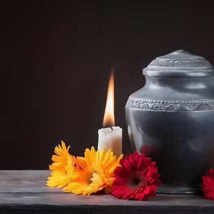 urn-burning-candle-flowers